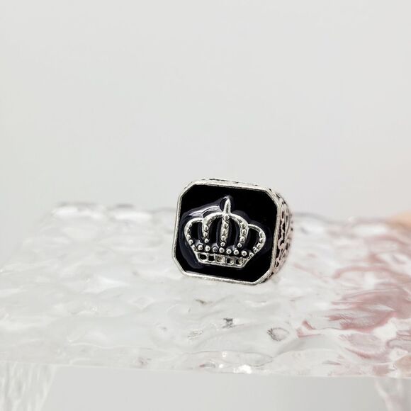 Brand New Silver & Black Crown Ring - Picture 2 of 8